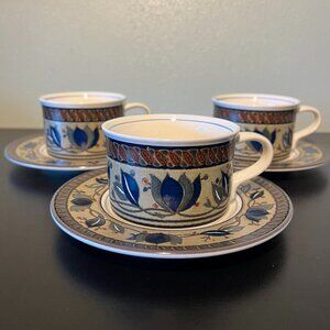 Trio of MIKASA Intaglio ARABELLA Flat Bottomed Cup & Saucer Sets ~ CAC 01